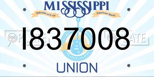 I837008 Mississippi License Plate
