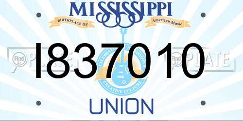 I837010 Mississippi License Plate
