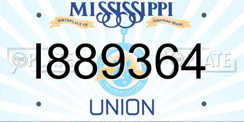 I889364 Mississippi License Plate
