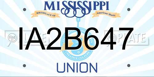 IA2B647 Mississippi License Plate