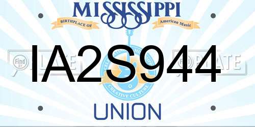 IA2S944 Mississippi License Plate