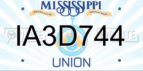 IA3D744 Mississippi License Plate