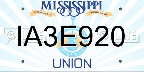 IA3E920 Mississippi License Plate