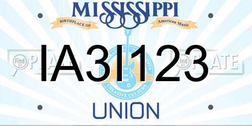 IA3I123 Mississippi License Plate