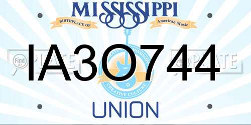 IA3O744 Mississippi License Plate