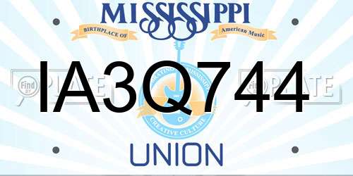IA3Q744 Mississippi License Plate