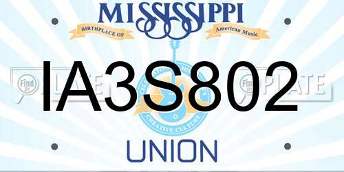IA3S802 Mississippi License Plate