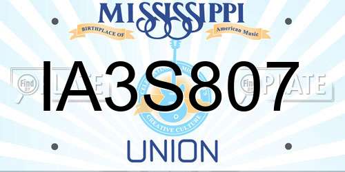 IA3S807 Mississippi License Plate