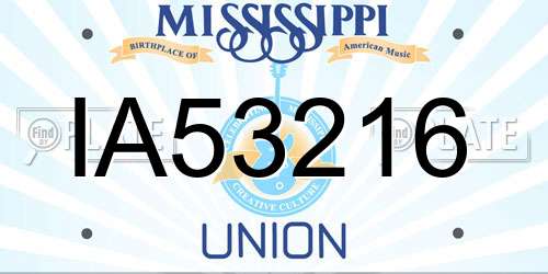 IA53216 Mississippi License Plate
