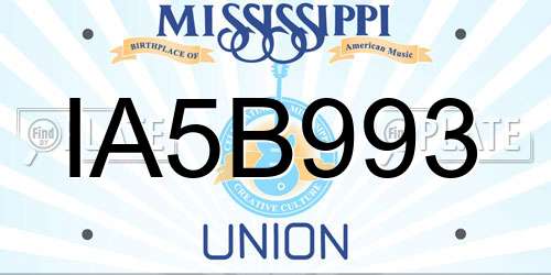 IA5B993 Mississippi License Plate