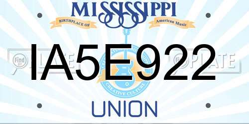 IA5E922 Mississippi License Plate