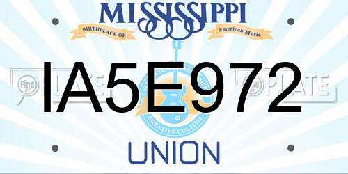IA5E972 Mississippi License Plate