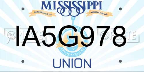 IA5G978 Mississippi License Plate