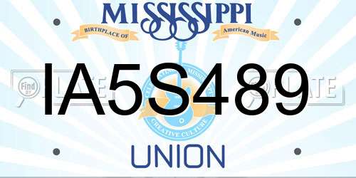 IA5S489 Mississippi License Plate