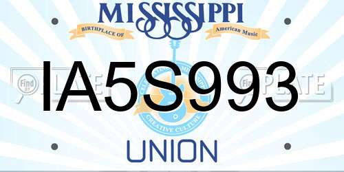 IA5S993 Mississippi License Plate