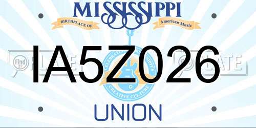 IA5Z026 Mississippi License Plate