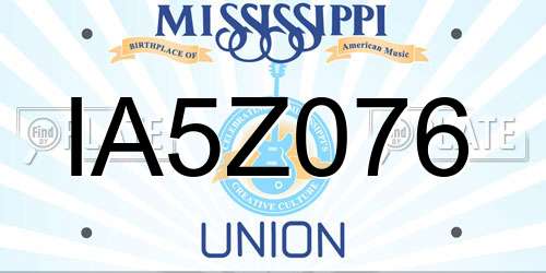 IA5Z076 Mississippi License Plate
