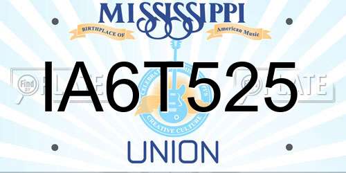 IA6T525 Mississippi License Plate