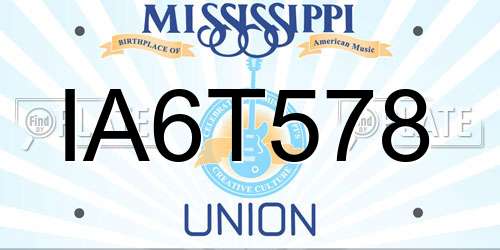 IA6T578 Mississippi License Plate