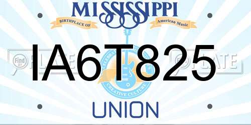 IA6T825 Mississippi License Plate