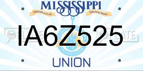 IA6Z525 Mississippi License Plate