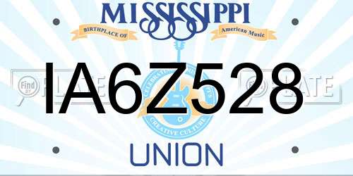 IA6Z528 Mississippi License Plate