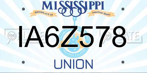 IA6Z578 Mississippi License Plate
