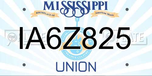 IA6Z825 Mississippi License Plate