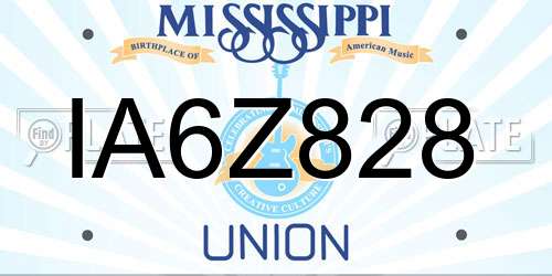 IA6Z828 Mississippi License Plate