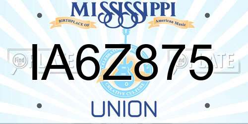 IA6Z875 Mississippi License Plate