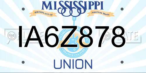 IA6Z878 Mississippi License Plate