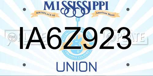 IA6Z923 Mississippi License Plate