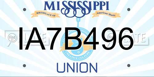 IA7B496 Mississippi License Plate