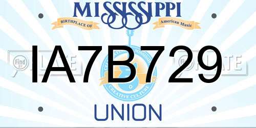 IA7B729 Mississippi License Plate