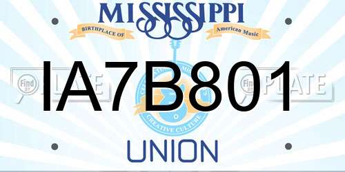 IA7B801 Mississippi License Plate