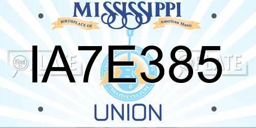 IA7E385 Mississippi License Plate