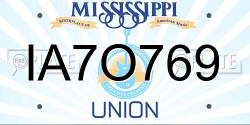 IA7O769 Mississippi License Plate