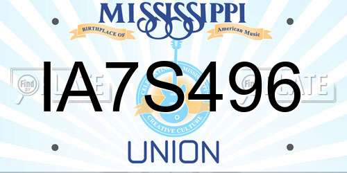 IA7S496 Mississippi License Plate