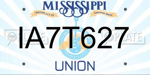 IA7T627 Mississippi License Plate