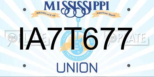 IA7T677 Mississippi License Plate