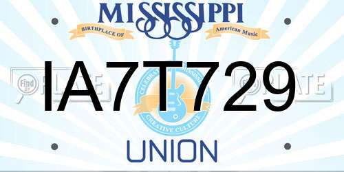 IA7T729 Mississippi License Plate