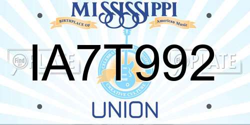 IA7T992 Mississippi License Plate