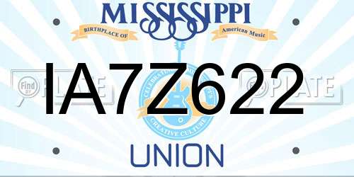IA7Z622 Mississippi License Plate