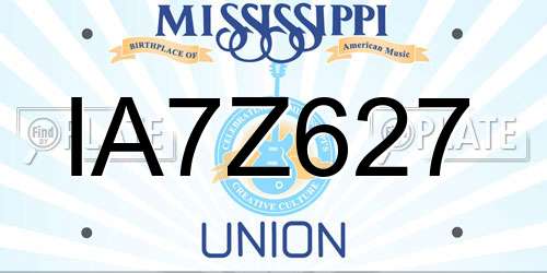 IA7Z627 Mississippi License Plate