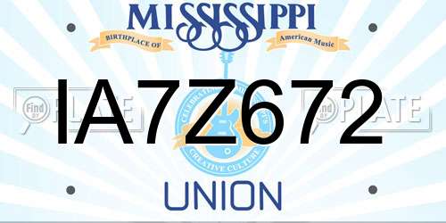 IA7Z672 Mississippi License Plate