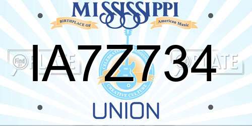 IA7Z734 Mississippi License Plate