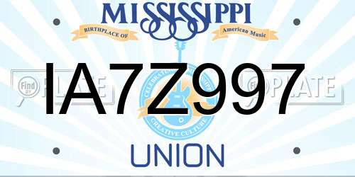 IA7Z997 Mississippi License Plate