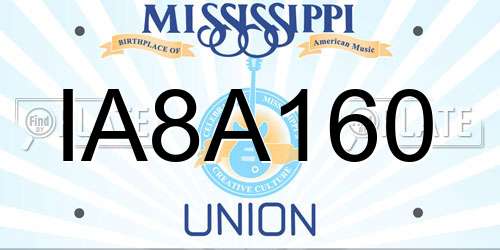 IA8A160 Mississippi License Plate