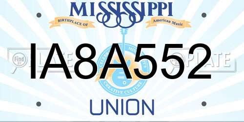 IA8A552 Mississippi License Plate
