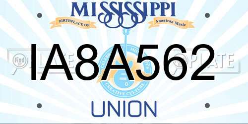 IA8A562 Mississippi License Plate